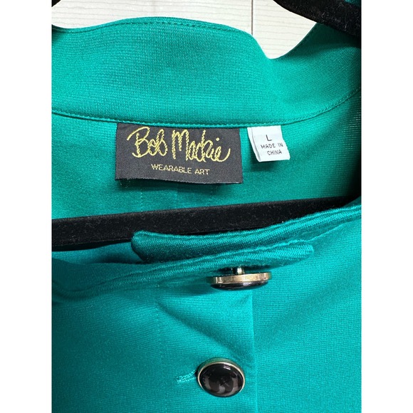 Bob Mackie Wearable Art Green Jacket with Black Buttons Size Lg Excellent Cond - Picture 7 of 8